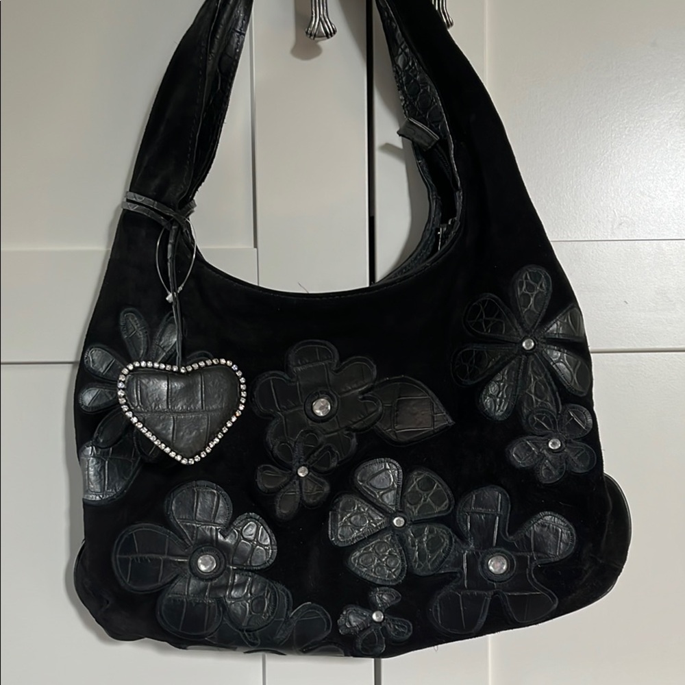 Donald J. Pliner Black Hobo Bag with Floral
